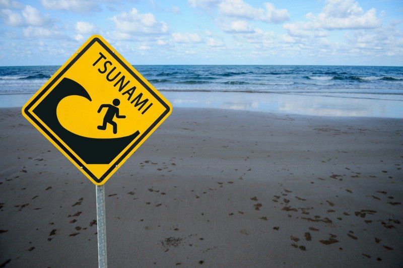 Rambu peringatan Tsunami yang dipasang di salah satu pantai