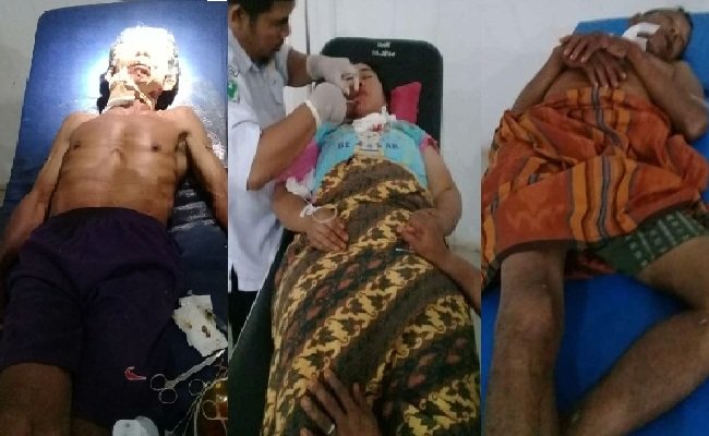 Tiga korban warga Jikumerasa, Kecamatan Namlea, Kabupaten Buru, saat menjalani perewatan intens di RSU Namlea. Mereka dilarikan setelah  dibacok pelaku Amin Ternate yang diduga kesurupan, Rabu (27/2/2019)- (FOTO : beritabeta.com) 