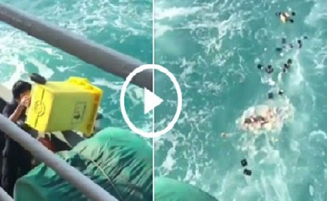 Sebuah video yang menjadi viral pada Agustus 2017,  memperlihatkan seorang petugas kebersihan di KM Bukit Raya milik PT Pelni membuang sampah ke tengah laut. Video ini direkam oleh salah seorang penumpang yang berangkat dari Tanjung Priok, Jakarta Utara menuju Natuna, Kepulauan Riau. (FOTO : Tribun Kaltim.co)