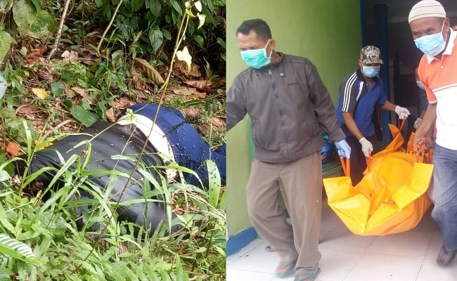 Penjual  sate bernama Sania (40) ditemukan tewas di kebun kakao milik Rahmat Besan di Jalan Waeeha, Desa Waekarta, Kecamatan Waeapo, Kabupaten Buru, pada pukul 09.00 WIT, Rabu (19/6/2019). (FOTO: BERITABETA.COM)