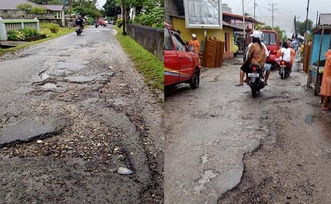 Sejumlah ruas jalan yang rusak parah di Kota Saparua. Ruas jalan ini menjadi lokasi perkerjaan yang akan dilakukan  CV. Carlindy