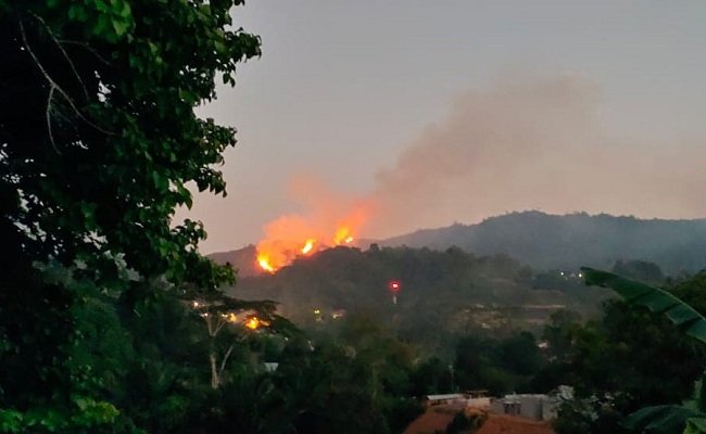 Kebakaran hutan dan lahan yang terjadi di kawasan air besar. Tampak api terus melalap kawasan tersebut. (FOTO : BERITABETA.COM)