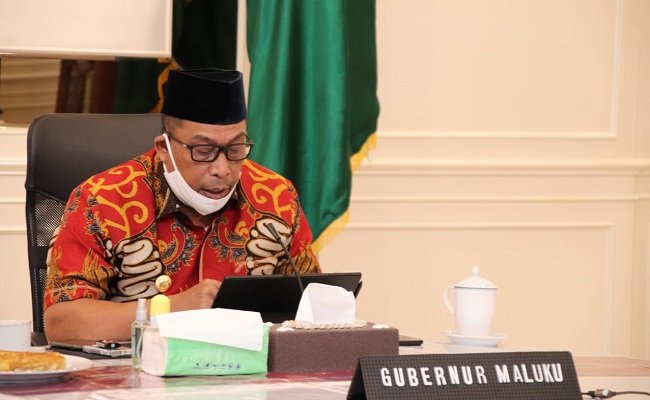 Gubernur Maluku Murad Ismail saat memberikan sambutan pada rakor yang diselenggarakan KPU terkait sinergitas kesiapan penyelenggaraan Pilkada Serentak di empat kabupaten di Provinsi Maluku, secara virtual, Jumat (10/7/2020).