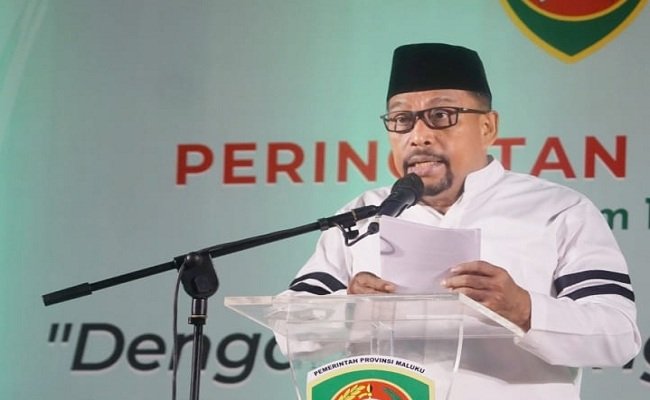 Gubernur Maluku Murad Ismail saat memberikan sambutan pada acara perayaan Tahun Baru Islam 1 Muharram 1442 Hijriyah, yang dilakukan secara virtual, di kediaman pribadinya, Sabtu (21/8/2020).