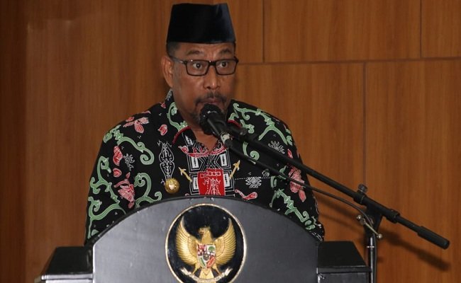 Gubernur Maluku Murad Ismail saat memberikan sambutan dalam Pertemuan Tahunan Bank Indonesia (PTBI) tahun 2020 di lantai 7 Kantor Gubernur, Kamis (3/12/2020). 