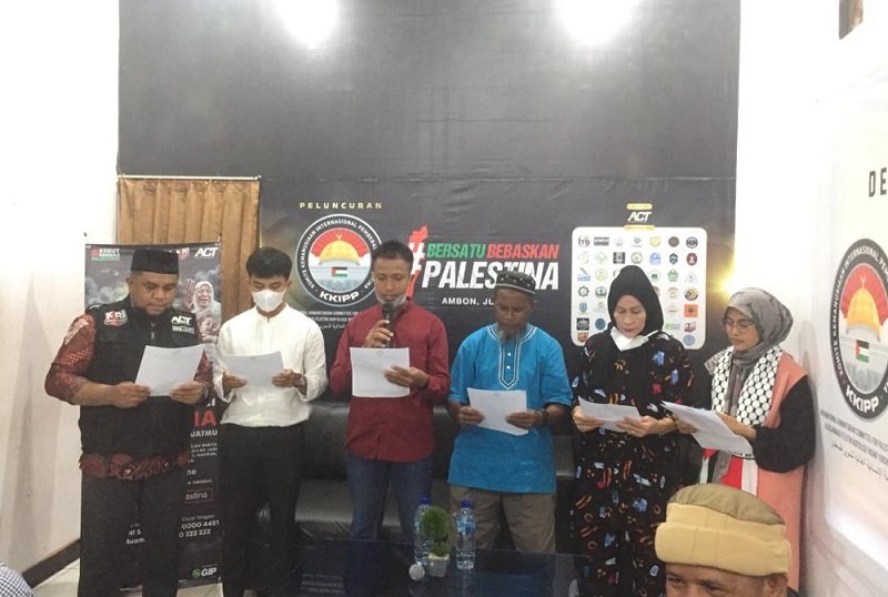Aksi Cepat Tanggap (ACT) Provinsi Maluku menggelar deklarasi Komite Kemanusiaan Internasional Pembebasan Palestina (KKIPP) untuk mendukung Palestina, di Kantor ACT, Kamis (3/6/2021)