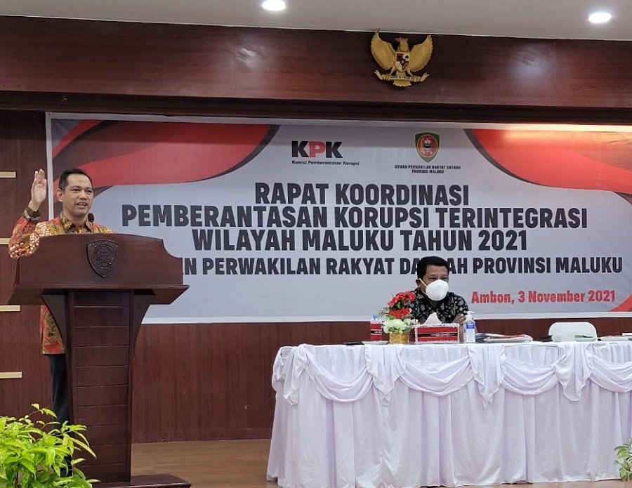 Rapat Koordinasi Pemberantasan Korupsi Terintegrasi yang dilaksanakan KPK bersama anggota dan Pimpinan DPRD yang berlangsung di Gedung DPRD Provinsi Maluku, Karang Panjang Kecamatan Sirimau, Kota Ambon, Rabu (03/11/2021).
