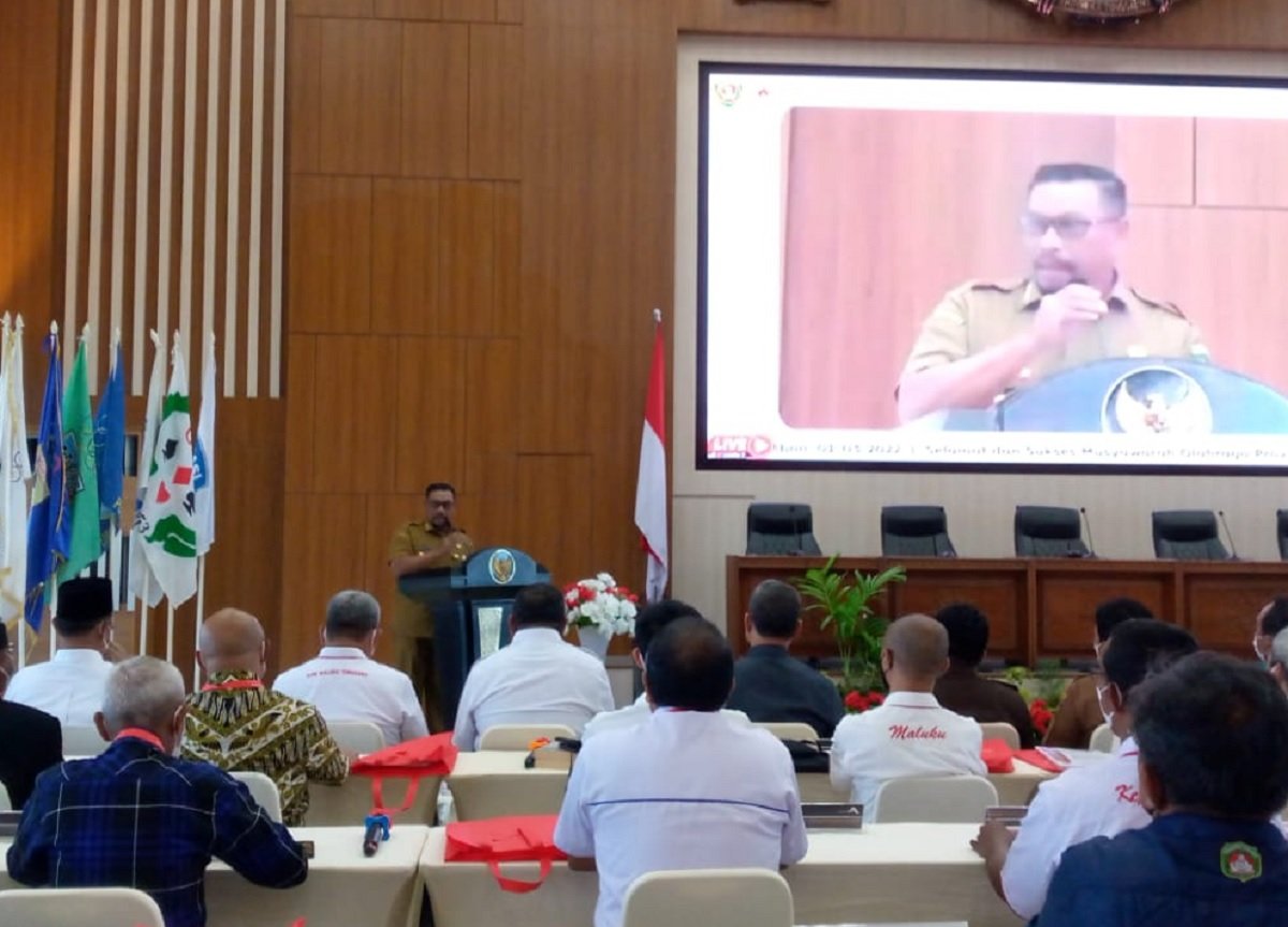 Gubernur Maluku Murad Ismail saat memberikan sambutan pada Musyawara Provinsi KONI Maluku di Kantor Gubernur Maluku, Selasa (1/3/2022)