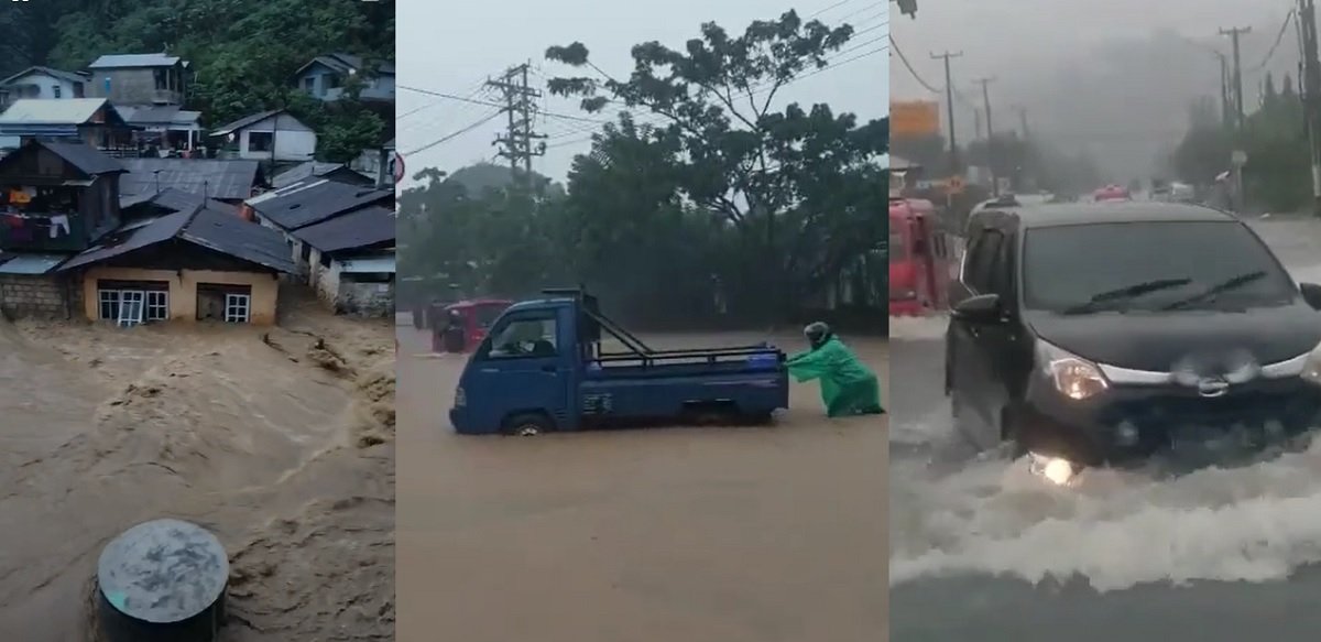 Banjir yang terjadi di beberapa titik di Kota Ambon, menyusul hujan dengan intensitas tinggi terjadi dalam sehari pada Jumat (8/7/2022) (foto: tangkapan layar)