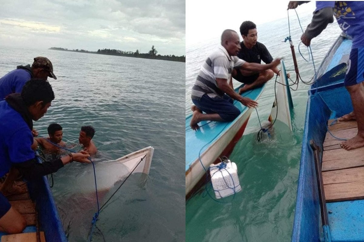 Evakuasi longboat yang tenggelam dilakukan warga di perairan Seram Bagian Timur