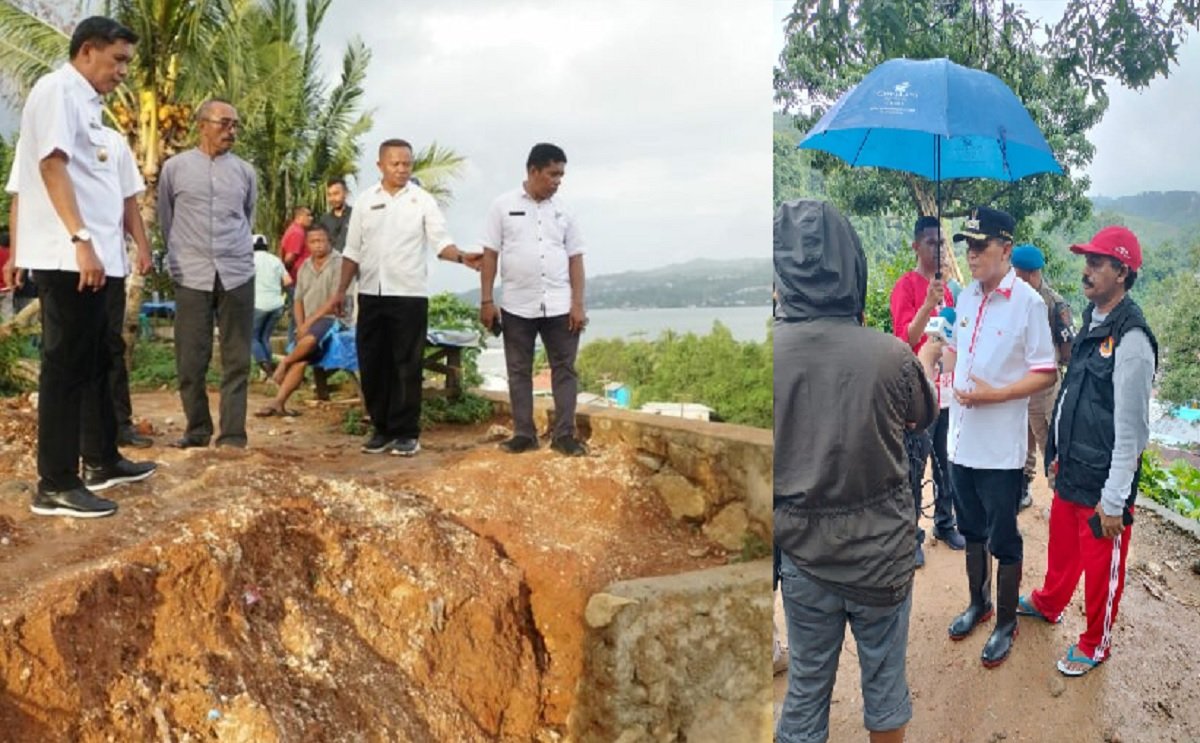 Penjabat Walikota Ambon, Bodewin Wattimena didampingi Plt Kepala Badan Penanggulangan Bencana Daerah (BPBD) Kota Ambon, DR. Fahmi Sallatalohy saat meninjau sejumlah lokasi yang terkena dampak tanah longsor di Kota Ambon
