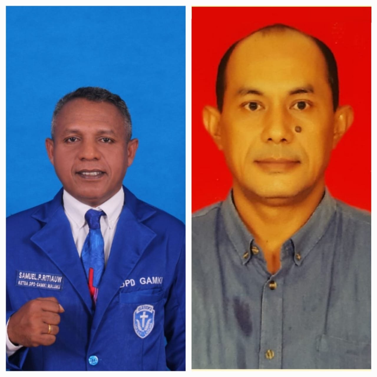 Ketua DPD GAMKI Provinsi Maluku, Samuel Patra Ritiauw (kiri) didampingi Ketua Departemen Politik, Demokrasi dan Kepemiluan,  DPD GAMKI Maluku, Dominggus E.B Saija