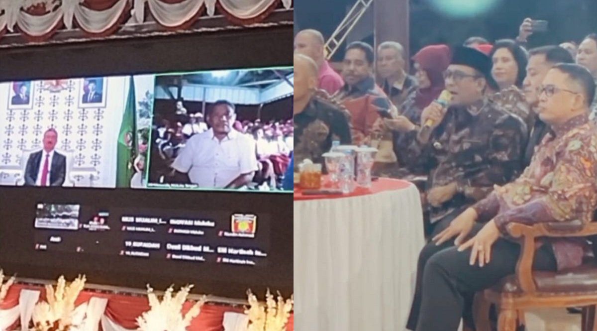 Bupati Maluku Tengah Zulkarnain Awat Amir saat memaparkan program pendidikan di wilayah pengunungan melalui Teleconfrence yang dihadiri Gubernur Maluku, Hendrik Lewerissa, pada Minggu malam (17/8/2025)