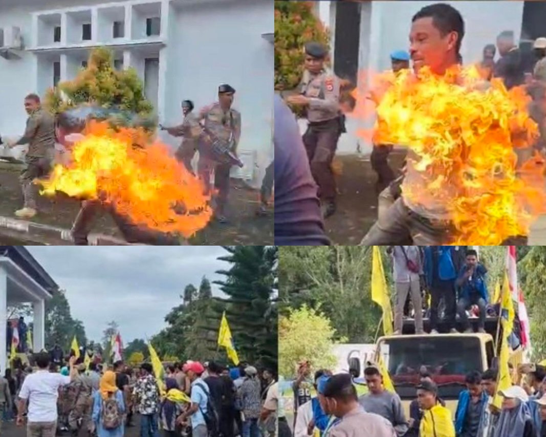 4 orang aktivis di Kabupaten Seram Bagian Timur (SBT) mengalami luka bakar saat melakukan aksi demonstrasi di halaman Kantor DPRD SBT, Kamis (4/9/2025).