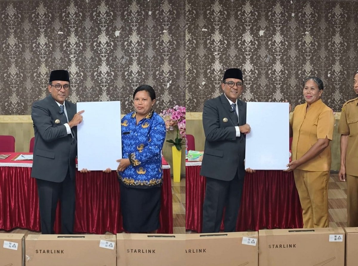 Bantuan perangkat starlink kepada perwakilan sekolah diserahkan oleh Bupati Malteng Zulkarnain Awat Amir